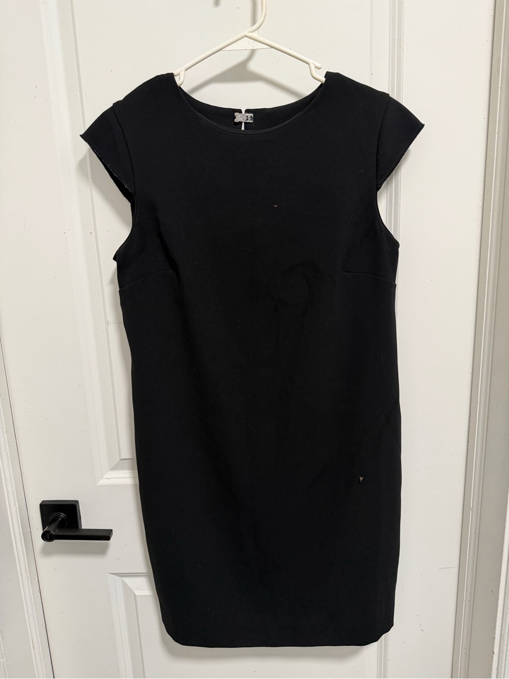 Black Cap-Sleeve Midi Sheath Dress
